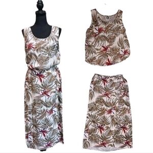 Vintage Hilo Hattie Tank Top & Wrap Midi Skirt Set Bird Of Paradise Fujiette